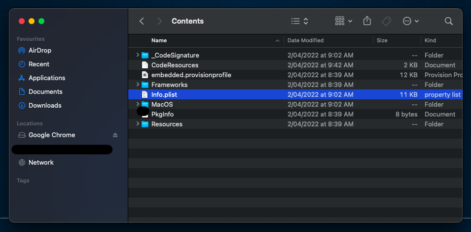 Contents folder with Info.plist
